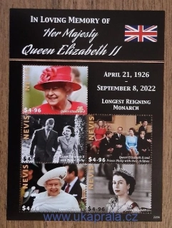NEVIS ** aršík 5zn., QEII. Memory, r. 2022