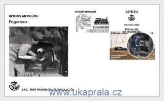 ŠPANĚLSKO FDC historická řemesla, železnice, topič, R. 2025
